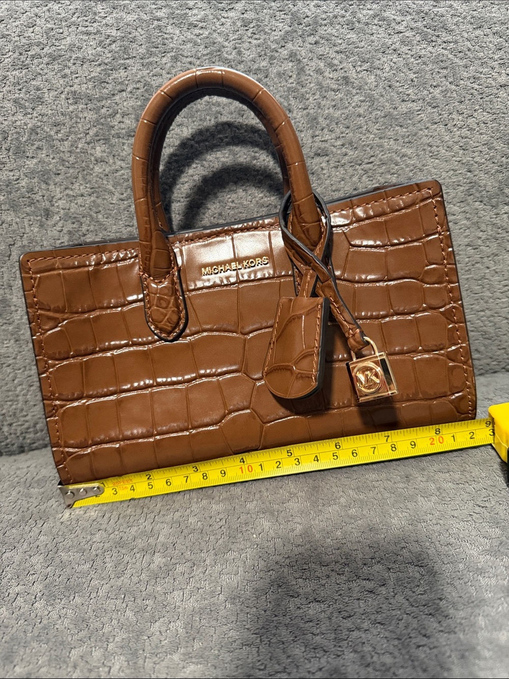 Michael Kors Scarlett extra small Cognac Croc-Embossed Leather Satchel - Picture 6 of 7